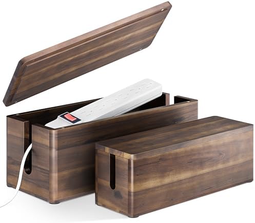 TIDITA Set 2 Wooden Large Cable Management Box Round Edge (Walnut Color)