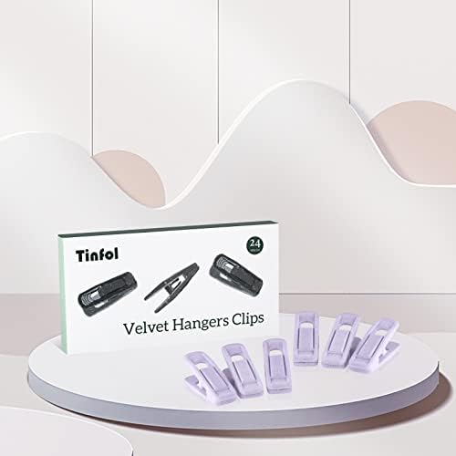 Tinfol Velvet Hanger Clips, 24 Pack Pants Hangers Velvet Clips, Strong Finger Flocked Clips Perfect for Use with Thin Velvet Hangers, Light Purple