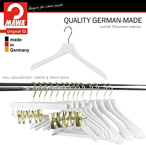 MAWA by Reston Lloyd, European Wooden Hanger, Beech Wood Straight Hanger with Shoulder Notches, Rotating Gold Hook, Whit