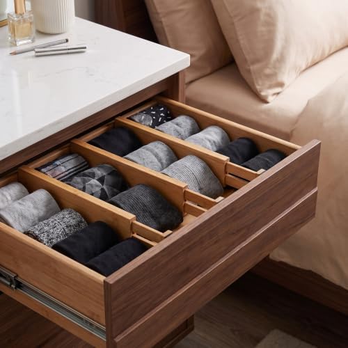 Cortesi Home Traci Natural Bamboo Spring Loaded Adjustable Drawer Dividers Set of 4