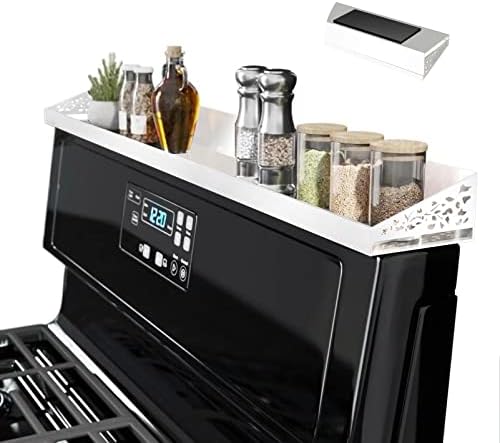 STUTOV 30" Magnetic Stove Top Shelf – White Spice Rack and Seasoning Organizer – Kitchen Shelf for Back of Stove – Over 