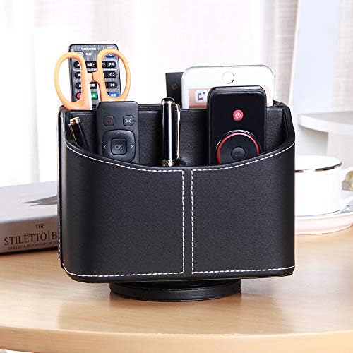 PU Leather 360° Rotatable Remote Control Holder,Nightstand TV Remote Caddy