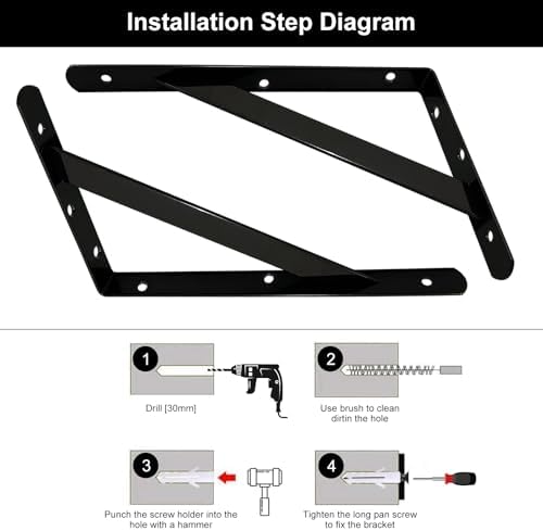 Heavy Duty Shelf Brackets Wall Mount Steel Bracket Wall Brackets for Shelves (Black, 8 x 5 Inch-4 Pairs)