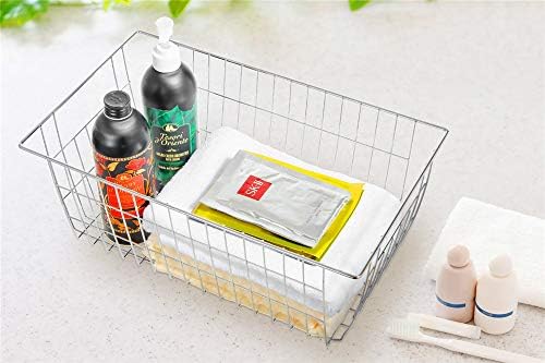 SANNO Freezer Baskets for Storage Pantry Large Metal Wire Food Storage Organizer Bin Basket with Handles - for Kitchen C