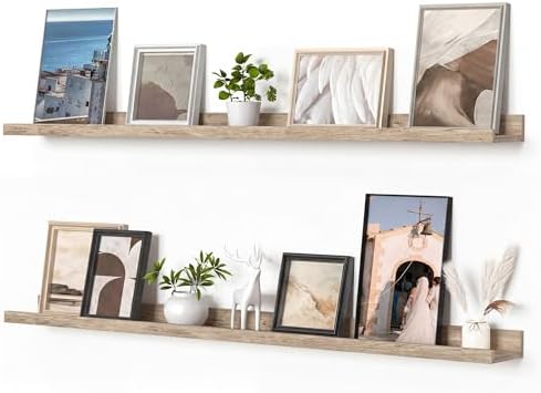 Heimlove Picture Ledge Shelf, Floating Shelves Set of 2, 47.24Inches Picture Shelf for Wall with Ledge, Kids Bookshelf Wall Mounted for Living Room Bedroom Decor Books Photo Frames - Gray