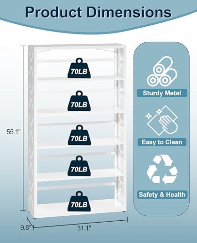 5-Tier Tall Book Shelf, Metal Bookcase with Adjustable Shelves