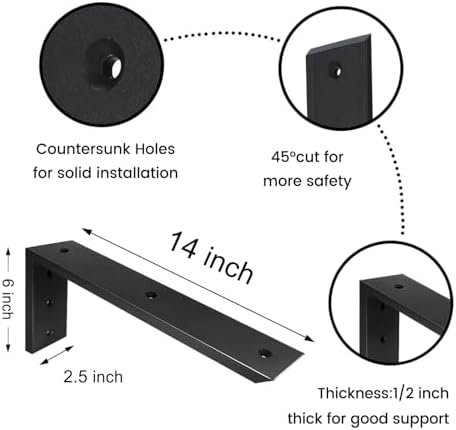 Countertop Support Bracket 4 Pack 14 inch Heavy Duty 1/2" Thick Black Black Granite Countertop Bracket 14"x6"x2.5" Shelf