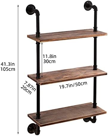 ROGMARS 3-Tier Real Pine Wood Floating Shelf, 20x7.87x41.3in, Industrial Retro Style, Bathroom Wall Shelves, Kitchen She