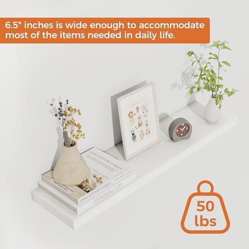 Fun Memories 27.5 Inch Deep Floating Shelves, Set of 2 Heavy Duty Wall Mounted Shelves with Invisible Brackets, Large Ru