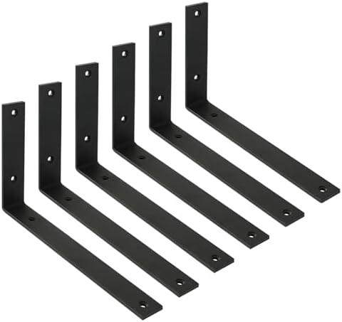 Shelf Bracket 6 Pack 10" Lx6 H 5mm Thick Heavy Duty Black L Brackets