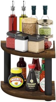 Furinno Turn-N-Tube Kitchen Countertop Organizer, 2-Tier Corner Countertop Organizer Shelf, Corner Shelf, for Kitchen, P