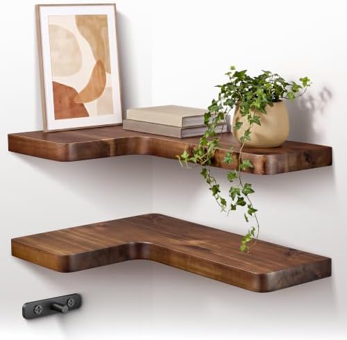 BATODA Corner Floating Shelves 17” x 12”, Easy to Install (Walnut Color)