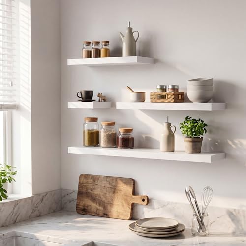 Axeman 32Inch Floating Shelves for Wall, 2 Packs, Invisible Brackets, White