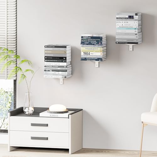 Floating Book Shelves for Wall, 6 Tier Invisible Floating Bookshelf, Vertical Spine Book Tower, Wall Mounted & Space Sav