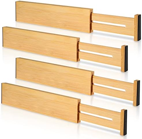 4 Pack Bamboo Drawer Dividers 2.6" High, Adjustable from 12 Inch to 17 Inch