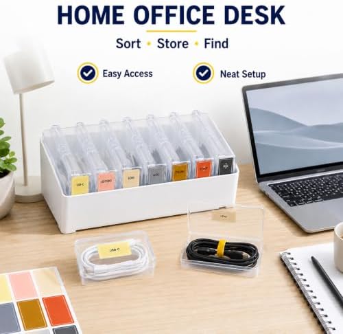 Cable Organizer Storage Box 2 Pack with 14 Clear Cases for Cords & Wires