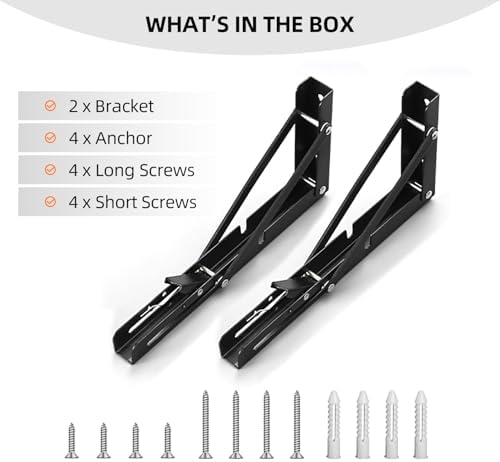 Folding Shelf Brackets 8 inch Foldable Shelf Bracket Heavy Duty Collapsible Shelf Brackets DIY Wall Mounted Fold Down Ta