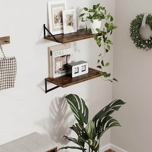 Axeman 12 Inch Deep Floating Shelves for Wall - 24 Inch Wide x 12 Inch Deep Wall Shelves Set of 2 - Rustic Wood Floating