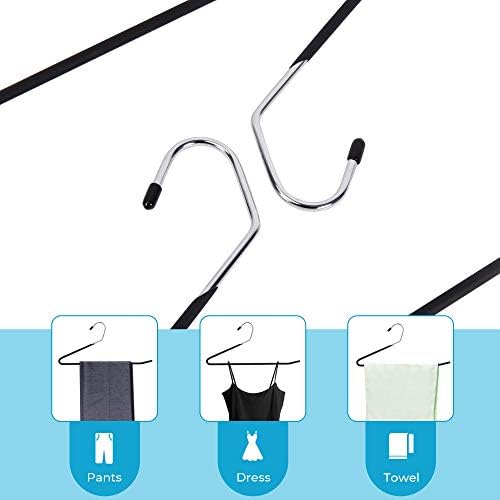 JS Hanger Non Slip Pants Hangers 10 Pack Open Ended Easy Slid Slacks Hangers, Durable Anti-Rust Space Saving Metal Jeans Hangers, Chrome and Black Friction