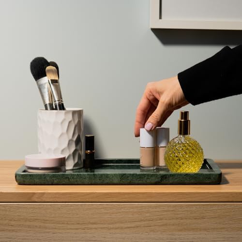 Cork & Mill Marble Tray for Bathroom Vanity, Green, Large 13 x 7.5 Inch