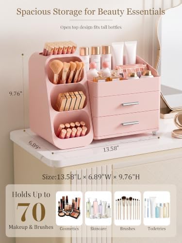 Booklov Large Makeup Organizer for Vanity Countertop, Pink