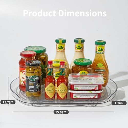 Square Lazy Susan Turntable Organizer for Refrigerator, 15.67''Clear, 360°Rotate Rectangle Fridge Organizer and Storage,