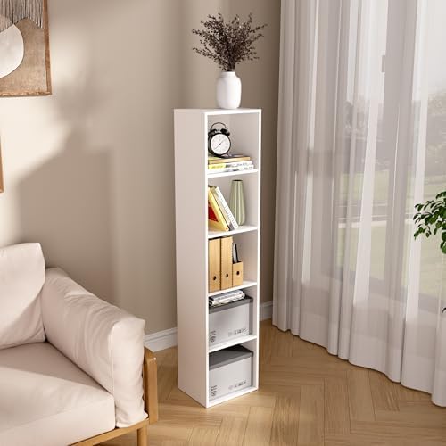 5-Tier Wooden Cube Storage Organizer, 52 Inch Tall Bookcase & Display Shelf with 5 Open Cubes, Freestanding DIY Closet S