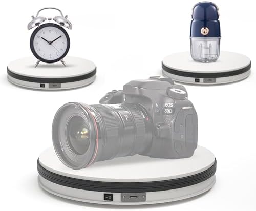 YVV Motorized Rotating Display Stand White 9.8 Inch, 360° Electric Turntable Platform for Photography, 3D Scanning & Pro
