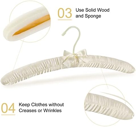 TOPIA HANGER Satin Padded Hangers for Women Clothing 17-inch 10 Pack Ivory