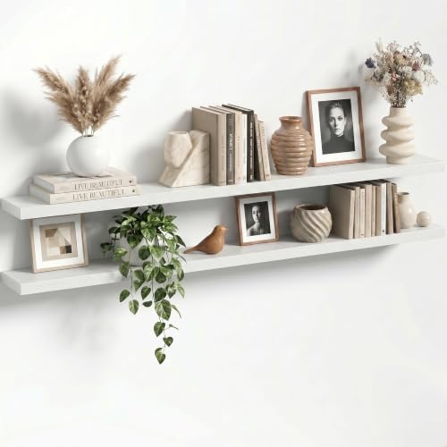 72" Floating Shelves for Wall, Set of 2, 8" Deep, 1.5" Thick, White