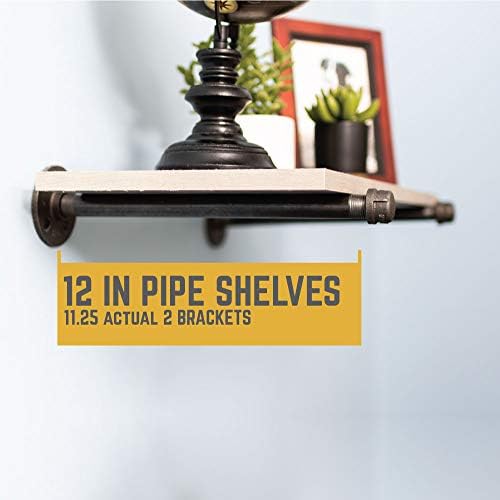 PIPE DECOR Industrial Pipe Shelf Brackets, 12 Inch, 4 Pack – Wall Mounted Double Flange Floating Shelf Brackets, Rustic 