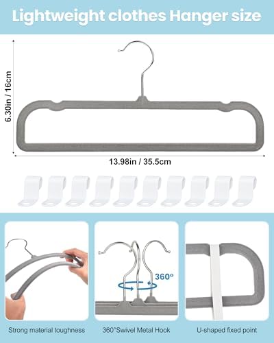 Velvet Hangers Non Slip - 20 Pack Pants Hangers for Grey Felt Hangers