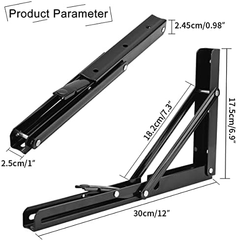 YUMORE 12 Inch Folding Shelf Bracket, Heavy Duty L Bracket, Black, 2 Pack