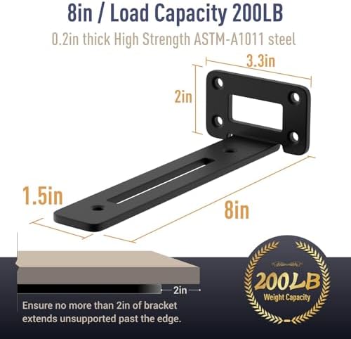 Unique 8 Inch Openwork Shelf Brackets, 8-Pack Floating Shelf Bracket, 1/5” Thick Carbon Steel Hidden Shelf Supports for 