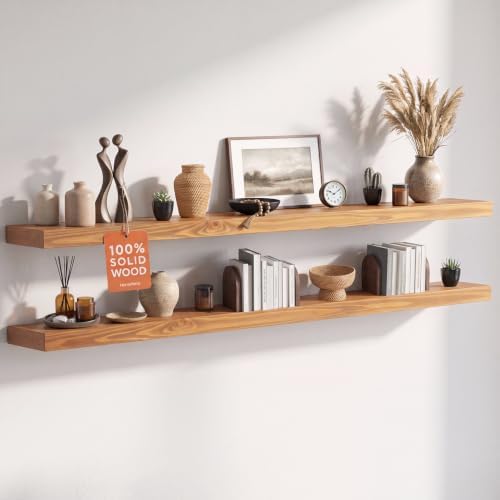Homeforia 60 Inch Floating Shelves, High-End Solid Pine Wood, Set of 3