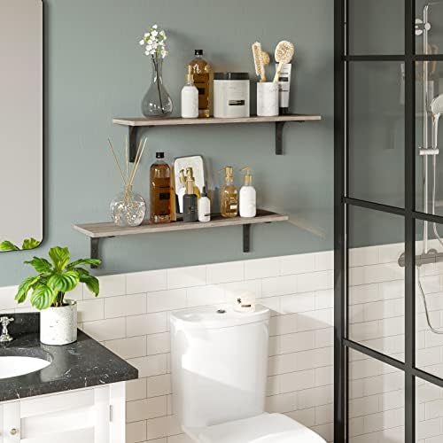 DINZI LVJ Long Wall Shelves, 31.5Inch Wooden Wall Mounted Shelves, Set of 2