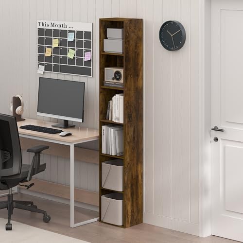 Furinno PASIR Book Shelf, 6-Tier Bookcase, Tall Standing Bookshelf, Open Storage Shelf, 9.4 x 12 x 71 Inches, for Home O