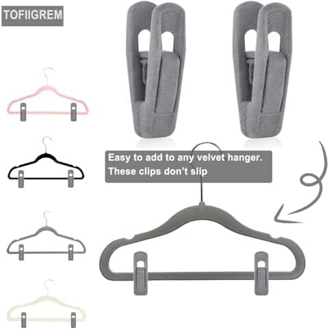 TOFIIGREM Grey Velvet Clips - 20 PCS Non Slip Clips for Slim Velvet Hangers