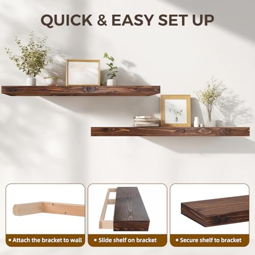 Floating Shelves, 48 Inch Wall Mounted Shelves, Set of 2, Brown