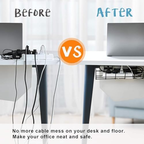 Under Desk Cable Management- 6 Pack Cord Organizer. Metal Wire Cable Management Tray for Office, Studio and Home. Super 