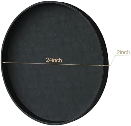 HofferRuffer Large Round Serving Tray 24'', Elegant Faux Leather Circle Ottoman Table Tray, Serve Tea Coffee Breakfast i