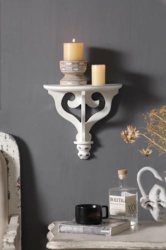 SOFE Rustic Vintage Wall Shelf - Scroll Wooden Floating Shelves, 12" Wide