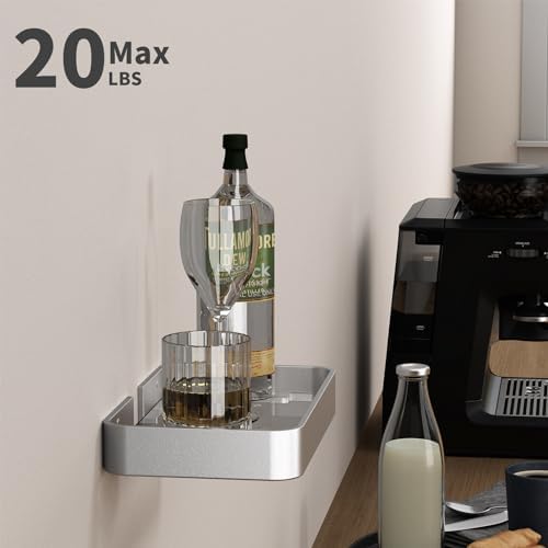 Danpoo 8-Inch Small Wall Shelf, Clear Tempered Glass with Matte Silver Aluminum Frame – Sleek Floating Bathroom Organizer