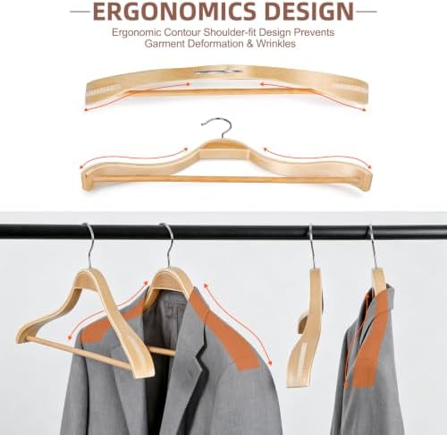 TOPIA HANGER 8 Pack Wide Shoulder Wooden Suit Hangers for Men Women Natural