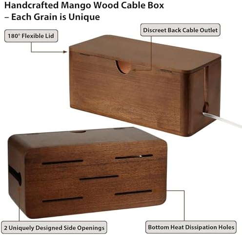 ZhiYo Wood Cable Management Box, Large Cord Organizer Box for Power Strip