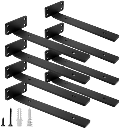 HITOMEN Heavy Duty Floating Shelf Brackets, 10-Inch (1/5'' Thick) Hidden Shelves Hardware, Iron L Brackets, Rustic Indus