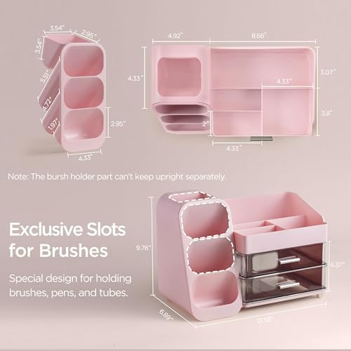 HBlife Makeup Organizer with Brush Holder for Vanity, Large Plastic Bathroom Countertop Organizer Skin Care Storage, Eas