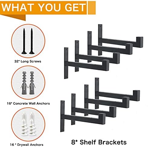 EZYDECOR 8 Packs Heavy Duty Shelf Brackets Wall Mounted Industrial Metal Shelving Support with Lip for DIY Open Shelving