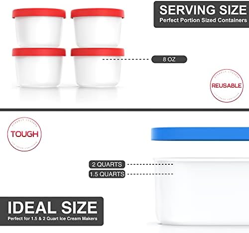 BALCI Ice Cream Container Set - 2 Quart & 8oz Tubs with Lid