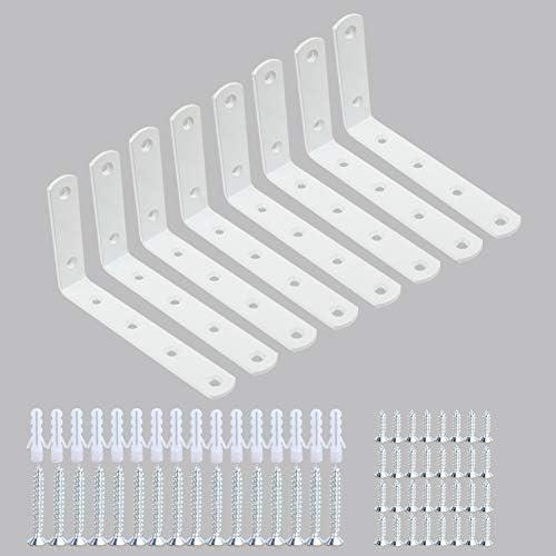 WINKER Corner Brace 8Pcs Shelf Bracket Heavy Duty White Steel L WINKER Corner Brace, Decorative Joint Angle Bracket for 